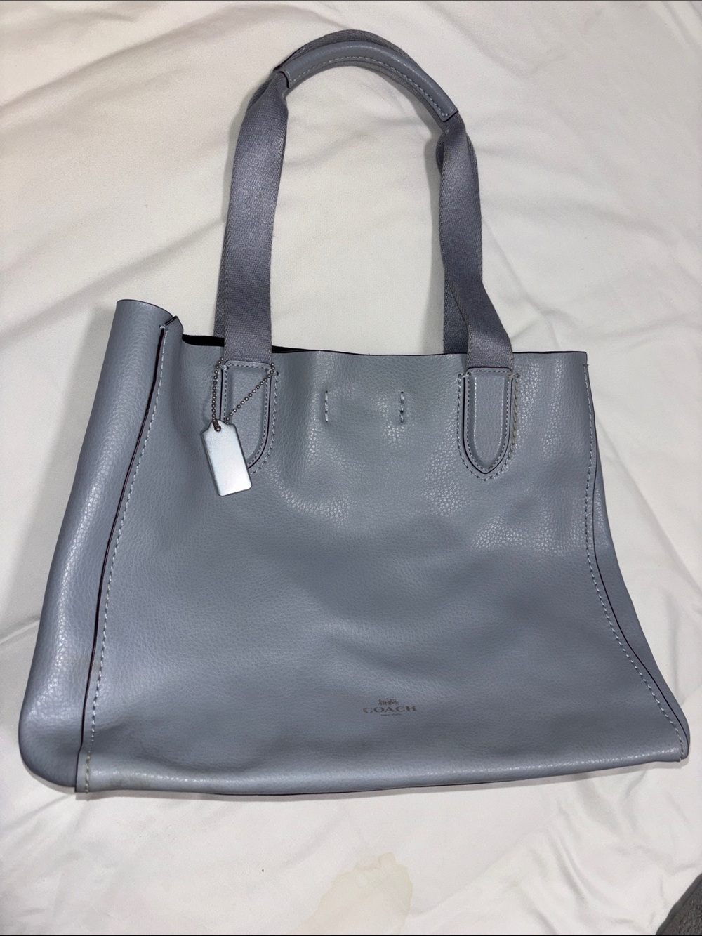 Coach Leather Tote in Light Blue-Gray